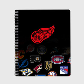 Тетрадь с принтом NHL Detroit Red Wings (Z) в Новосибирске, 100% бумага | 48 листов, плотность листов — 60 г/м2, плотность картонной обложки — 250 г/м2. Листы скреплены сбоку удобной пружинной спиралью. Уголки страниц и обложки скругленные. Цвет линий — светло-серый
 | anaheim ducks | arizona coyotes | boston bruins | buffalo sabres | calgary flames | canadiens de montreal | carolina hurricanes | colorado | detroit red wings | hockey | nhl | нхл | паттерн | спорт | хоккей