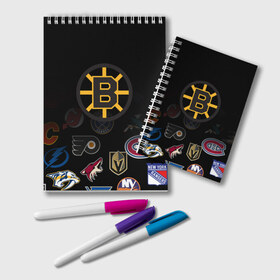 Блокнот с принтом NHL Boston Bruins (Z) в Новосибирске, 100% бумага | 48 листов, плотность листов — 60 г/м2, плотность картонной обложки — 250 г/м2. Листы скреплены удобной пружинной спиралью. Цвет линий — светло-серый
 | anaheim ducks | arizona coyotes | boston bruins | buffalo sabres | calgary flames | canadiens de montreal | carolina hurricanes | chicago blackhawks | colorado | hockey | nhl | нхл | паттерн | спорт | хоккей