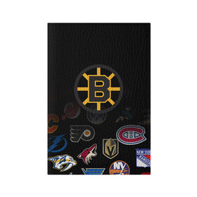 Обложка для паспорта матовая кожа с принтом NHL Boston Bruins (Z) в Новосибирске, натуральная матовая кожа | размер 19,3 х 13,7 см; прозрачные пластиковые крепления | anaheim ducks | arizona coyotes | boston bruins | buffalo sabres | calgary flames | canadiens de montreal | carolina hurricanes | chicago blackhawks | colorado | hockey | nhl | нхл | паттерн | спорт | хоккей