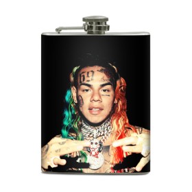 Фляга с принтом 6IX9INE в Новосибирске, металлический корпус | емкость 0,22 л, размер 125 х 94 мм. Виниловая наклейка запечатывается полностью | Тематика изображения на принте: 6ix9ine | gooba | hernandez | tekashi