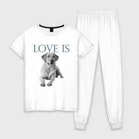 Женская пижама хлопок с принтом Любовь - это лабрадор в Новосибирске, 100% хлопок | брюки и футболка прямого кроя, без карманов, на брюках мягкая резинка на поясе и по низу штанин | дрессировка | забота | лабр | лабрадор | лабрадор ретривер | любовь | собака | собаки | собачка | собачник | увлечение | хобби