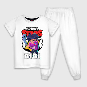 Детская пижама хлопок с принтом BRAWL STARS BIBI БРАВЛ СТАРС БИБИ в Новосибирске, 100% хлопок |  брюки и футболка прямого кроя, без карманов, на брюках мягкая резинка на поясе и по низу штанин
 | Тематика изображения на принте: bibi | brawl stars | coach mike | crow | gale | leon | leon shark | max | mecha crow | mortis | mr.p | phoenix | sally leon | sandy | spike | sprout | tara | unicorn | virus 8 bit | werewolf | ворон | оборотень