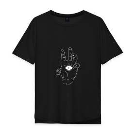 Мужская футболка хлопок Oversize с принтом Sighted hand в Новосибирске, 100% хлопок | свободный крой, круглый ворот, “спинка” длиннее передней части | глаз | зомби | монстр | рука | рука с глазом | страшный | чудовище
