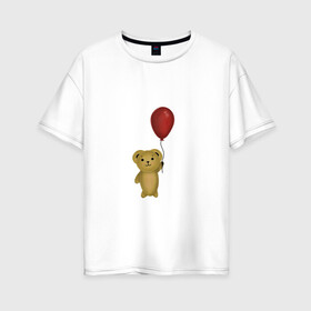 Женская футболка хлопок Oversize с принтом Винни Пух в Новосибирске, 100% хлопок | свободный крой, круглый ворот, спущенный рукав, длина до линии бедер
 | воздушный | детские | животные | звери | игрушка | медведь | мультфильмы | шар