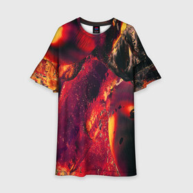 Детское платье 3D с принтом Abstract magma в Новосибирске, 100% полиэстер | прямой силуэт, чуть расширенный к низу. Круглая горловина, на рукавах — воланы | Тематика изображения на принте: abstract | art | digital | fire | flame | lava | magma | textures | абстракция | арт | лава | магма | огонь | пламя | текстуры | фон | цифровой