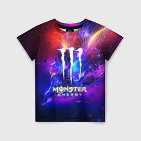 Детская футболка 3D с принтом MONSTER ENERGY в Новосибирске, 100% гипоаллергенный полиэфир | прямой крой, круглый вырез горловины, длина до линии бедер, чуть спущенное плечо, ткань немного тянется | amg | auto | bmw | honda | jdm | mercedes | nissan | porsche | racing | sport | subar | toyota | автомобил | автомобильные | киа | лексус | марка | машины | митсубиси | ниссан | порше | спорт | субару | тесла | тойота | хонда