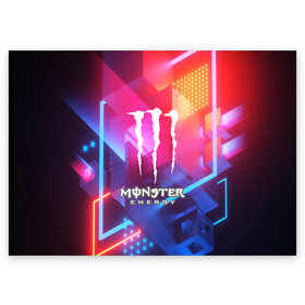 Поздравительная открытка с принтом MONSTER ENERGY в Новосибирске, 100% бумага | плотность бумаги 280 г/м2, матовая, на обратной стороне линовка и место для марки
 | amg | auto | bmw | honda | jdm | mercedes | nissan | porsche | racing | sport | subar | toyota | автомобил | автомобильные | киа | лексус | марка | машины | митсубиси | ниссан | порше | спорт | субару | тесла | тойота | хонда