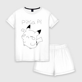 Женская пижама с шортиками хлопок с принтом Pika pi в Новосибирске, 100% хлопок | футболка прямого кроя, шорты свободные с широкой мягкой резинкой | anime | japan | japanism | minimalism | pika | pokemon | аниме | мнимализм | пика | пикапи | пикачу | покебол | покемон | япония