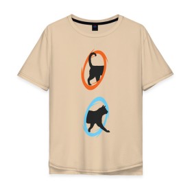 Мужская футболка хлопок Oversize с принтом Portal Cat в Новосибирске, 100% хлопок | свободный крой, круглый ворот, “спинка” длиннее передней части | cats | portal the game | арт | животные | картинка | кот | коты | кошка | портал | порталы | рисунок