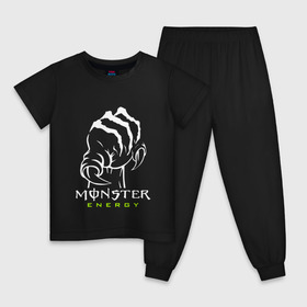 Детская пижама хлопок с принтом MONSTER ENERGY (Z) в Новосибирске, 100% хлопок |  брюки и футболка прямого кроя, без карманов, на брюках мягкая резинка на поясе и по низу штанин
 | Тематика изображения на принте: black monster | bmx | claw | cybersport | energy | monster | monster energy | moto | motocross | race | sport | киберспорт | когти | монстер энерджи | монстр | мото | мотокросс | ралли | скейтбординг | спорт | т | энергия