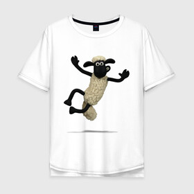 Мужская футболка хлопок Oversize с принтом Барашек Шон в Новосибирске, 100% хлопок | свободный крой, круглый ворот, “спинка” длиннее передней части | барашек | детские | животные | звери | мультфильмы | шон