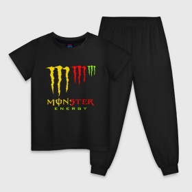 Детская пижама хлопок с принтом MONSTER ENERGY (Z) в Новосибирске, 100% хлопок |  брюки и футболка прямого кроя, без карманов, на брюках мягкая резинка на поясе и по низу штанин
 | black monster | bmx | claw | cybersport | energy | monster | monster energy | moto | motocross | race | sport | киберспорт | когти | монстер энерджи | монстр | мото | мотокросс | ралли | скейтбординг | спорт | энергия