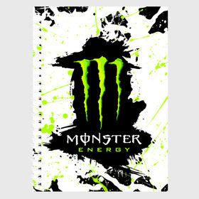 Тетрадь с принтом MONSTER ENERGY (Z) в Новосибирске, 100% бумага | 48 листов, плотность листов — 60 г/м2, плотность картонной обложки — 250 г/м2. Листы скреплены сбоку удобной пружинной спиралью. Уголки страниц и обложки скругленные. Цвет линий — светло-серый
 | black monster | bmx | claw | cybersport | energy | monster | monster energy | moto | motocross | race | sport | киберспорт | когти | монстер энерджи | монстр | мото | мотокросс | ралли | скейтбординг | спорт | т | энергия