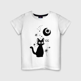 Детская футболка хлопок с принтом Jiji Cat в Новосибирске, 100% хлопок | круглый вырез горловины, полуприлегающий силуэт, длина до линии бедер | cat | jiji | kitty | аниме | ведьма | гибли | джиджи | животные | кот | котенок | кошка | миядзаки | мульт | мультфильм | тоторо