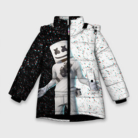 Зимняя куртка для девочек 3D с принтом FORTNITE x MARSHMELLO в Новосибирске, ткань верха — 100% полиэстер; подклад — 100% полиэстер, утеплитель — 100% полиэстер. | длина ниже бедра, удлиненная спинка, воротник стойка и отстегивающийся капюшон. Есть боковые карманы с листочкой на кнопках, утяжки по низу изделия и внутренний карман на молнии. 

Предусмотрены светоотражающий принт на спинке, радужный светоотражающий элемент на пуллере молнии и на резинке для утяжки. | deadmau5 | fortnite | fortnite 2 | fortnite x маршмелло | ikonik | marshmello | ninja | ninja streamer | raven | travis scott | ворон | иконик | ниндзя | пили | рейвен | трэвис скотт | фортнайт