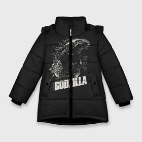 Зимняя куртка для девочек 3D с принтом Godzilla в Новосибирске, ткань верха — 100% полиэстер; подклад — 100% полиэстер, утеплитель — 100% полиэстер. | длина ниже бедра, удлиненная спинка, воротник стойка и отстегивающийся капюшон. Есть боковые карманы с листочкой на кнопках, утяжки по низу изделия и внутренний карман на молнии. 

Предусмотрены светоотражающий принт на спинке, радужный светоотражающий элемент на пуллере молнии и на резинке для утяжки. | godzilla | годзила | годзилла