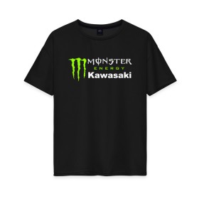 Женская футболка хлопок Oversize с принтом KAWASAKI (Z) в Новосибирске, 100% хлопок | свободный крой, круглый ворот, спущенный рукав, длина до линии бедер
 | bike | energy | kawasaki | monster | monster energy | moto | motocross | ninja | sport | zzr | кавасаки | кавасаки ниндзя | монстер энерджи | монстр | мото | мотокросс | ниндзя | спорт | энергия