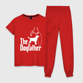 Женская пижама хлопок с принтом The Dogfather - пародия в Новосибирске, 100% хлопок | брюки и футболка прямого кроя, без карманов, на брюках мягкая резинка на поясе и по низу штанин | godfather | крестный отец | лабрадор | ретривер | собака | собачник | хобби