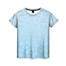 Женская футболка 3D с принтом Очень светлые голубые облака в Новосибирске, 100% полиэфир ( синтетическое хлопкоподобное полотно) | прямой крой, круглый вырез горловины, длина до линии бедер | textures | белый | лазурный | мультяшный | небеса | небо | облака | рисунок | светлый | текстуры | тучки | узор | фон