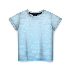 Детская футболка 3D с принтом Очень светлые голубые облака в Новосибирске, 100% гипоаллергенный полиэфир | прямой крой, круглый вырез горловины, длина до линии бедер, чуть спущенное плечо, ткань немного тянется | textures | белый | лазурный | мультяшный | небеса | небо | облака | рисунок | светлый | текстуры | тучки | узор | фон