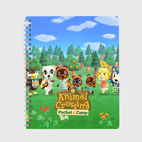 Тетрадь с принтом ANIMAL CROSSING в Новосибирске, 100% бумага | 48 листов, плотность листов — 60 г/м2, плотность картонной обложки — 250 г/м2. Листы скреплены сбоку удобной пружинной спиралью. Уголки страниц и обложки скругленные. Цвет линий — светло-серый
 | animal crossing:new horizons | game | nintendo | анимал кроссинг | животные | звери | игра | нинтендо | пересечение животных