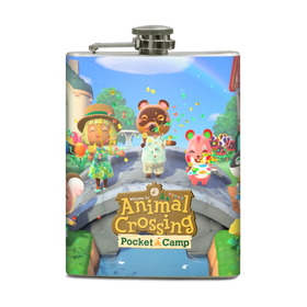 Фляга с принтом ANIMAL CROSSING в Новосибирске, металлический корпус | емкость 0,22 л, размер 125 х 94 мм. Виниловая наклейка запечатывается полностью | Тематика изображения на принте: animal crossing:new horizons | game | nintendo | анимал кроссинг | животные | звери | игра | нинтендо | пересечение животных