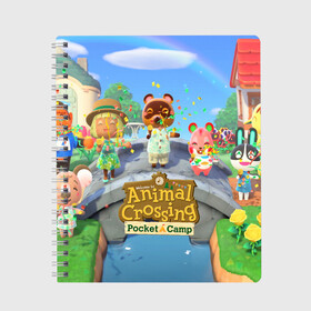 Тетрадь с принтом ANIMAL CROSSING в Новосибирске, 100% бумага | 48 листов, плотность листов — 60 г/м2, плотность картонной обложки — 250 г/м2. Листы скреплены сбоку удобной пружинной спиралью. Уголки страниц и обложки скругленные. Цвет линий — светло-серый
 | animal crossing:new horizons | game | nintendo | анимал кроссинг | животные | звери | игра | нинтендо | пересечение животных