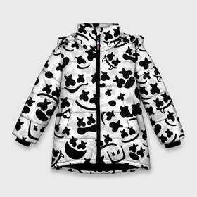 Зимняя куртка для девочек 3D с принтом MARSHMELLO FACE в Новосибирске, ткань верха — 100% полиэстер; подклад — 100% полиэстер, утеплитель — 100% полиэстер. | длина ниже бедра, удлиненная спинка, воротник стойка и отстегивающийся капюшон. Есть боковые карманы с листочкой на кнопках, утяжки по низу изделия и внутренний карман на молнии. 

Предусмотрены светоотражающий принт на спинке, радужный светоотражающий элемент на пуллере молнии и на резинке для утяжки. | Тематика изображения на принте: deadmau5 | fortnite | fortnite 2 | fortnite x маршмелло | ikonik | marshmello | ninja | ninja streamer | raven | travis scott | ворон | иконик | ниндзя | пили | рейвен | трэвис скотт | фортнайт