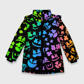 Зимняя куртка для девочек 3D с принтом MARSHMELLO в Новосибирске, ткань верха — 100% полиэстер; подклад — 100% полиэстер, утеплитель — 100% полиэстер. | длина ниже бедра, удлиненная спинка, воротник стойка и отстегивающийся капюшон. Есть боковые карманы с листочкой на кнопках, утяжки по низу изделия и внутренний карман на молнии. 

Предусмотрены светоотражающий принт на спинке, радужный светоотражающий элемент на пуллере молнии и на резинке для утяжки. | deadmau5 | fortnite | fortnite 2 | fortnite x маршмелло | ikonik | marshmello | ninja | ninja streamer | raven | travis scott | ворон | иконик | ниндзя | пили | рейвен | трэвис скотт | фортнайт