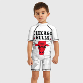 Детский купальный костюм 3D с принтом CHICAGO BULLS в Новосибирске, Полиэстер 85%, Спандекс 15% | застежка на молнии на спине | bulls | chicago | chicago bulls | nba | red bulls | usa | америка | быки | нба | сша | чикаго буллс