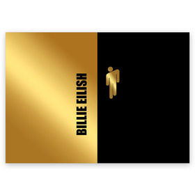 Поздравительная открытка с принтом Billie Eilish Gold в Новосибирске, 100% бумага | плотность бумаги 280 г/м2, матовая, на обратной стороне линовка и место для марки
 | billie eilish | billie eilish gold | bud guy | gold блонш | logo | айлиш | айлишь | билли | билли айлиш | блонч | блонш | золотой | золотой логотип | лого | логотип билли айлиш | человечек