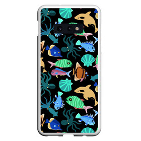 Чехол для Samsung S10E с принтом Summer в Новосибирске, Силикон | Область печати: задняя сторона чехла, без боковых панелей | color | design | fashion | fish | paint | shell | squid | summer | vanguard | авангард | дизайн | кальмар | краска | лето | мода | ракушка | рыба | цвет