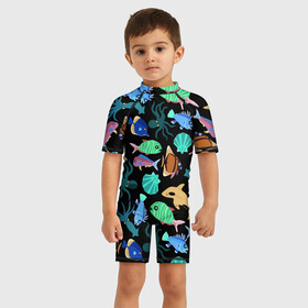 Детский купальный костюм 3D с принтом Summer в Новосибирске, Полиэстер 85%, Спандекс 15% | застежка на молнии на спине | Тематика изображения на принте: color | design | fashion | fish | paint | shell | squid | summer | vanguard | авангард | дизайн | кальмар | краска | лето | мода | ракушка | рыба | цвет