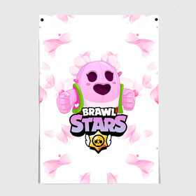 Постер с принтом Sakura Spike Brawl Stars в Новосибирске, 100% бумага
 | бумага, плотность 150 мг. Матовая, но за счет высокого коэффициента гладкости имеет небольшой блеск и дает на свету блики, но в отличии от глянцевой бумаги не покрыта лаком | Тематика изображения на принте: brawl | brawl stars | sakura spike | spike | бравл | бравл кактус | бравл старс | кактус | сакура спайк | спайк | спайк бравл старс