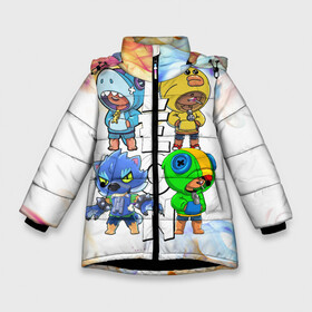 Зимняя куртка для девочек 3D с принтом Brawl Stars Leon Quattro в Новосибирске, ткань верха — 100% полиэстер; подклад — 100% полиэстер, утеплитель — 100% полиэстер. | длина ниже бедра, удлиненная спинка, воротник стойка и отстегивающийся капюшон. Есть боковые карманы с листочкой на кнопках, утяжки по низу изделия и внутренний карман на молнии. 

Предусмотрены светоотражающий принт на спинке, радужный светоотражающий элемент на пуллере молнии и на резинке для утяжки. | brawl leon | brawl stars | leon | leon green | leon sally | leon shark | leon wolf | бравл старс | леон | леон акула | леон бравл | леон волк | леон салли