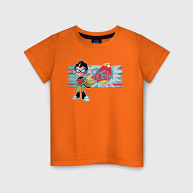 Детская футболка хлопок с принтом Робин в Новосибирске, 100% хлопок | круглый вырез горловины, полуприлегающий силуэт, длина до линии бедер | robin | teen titans go | vdsvar | warner bros. | вперед | робин | юные титаны