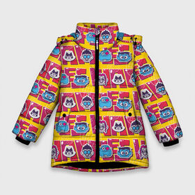 Зимняя куртка для девочек 3D с принтом Юные титаны в Новосибирске, ткань верха — 100% полиэстер; подклад — 100% полиэстер, утеплитель — 100% полиэстер. | длина ниже бедра, удлиненная спинка, воротник стойка и отстегивающийся капюшон. Есть боковые карманы с листочкой на кнопках, утяжки по низу изделия и внутренний карман на молнии. 

Предусмотрены светоотражающий принт на спинке, радужный светоотражающий элемент на пуллере молнии и на резинке для утяжки. | beast boy | cyborg | raven | robin | starfire | teen titans go | vdsvar | warner bros. | бистбой | вперед | киборг | робин | рэйвен | старфаер | юные титаны