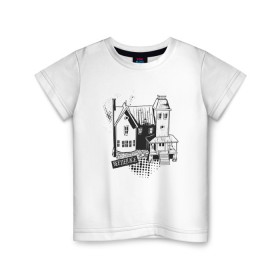 Детская футболка хлопок с принтом 2366603 в Новосибирске, 100% хлопок | круглый вырез горловины, полуприлегающий силуэт, длина до линии бедер | beetlejuice | vdpartat | битлджус | дом | надгробие | ужасы