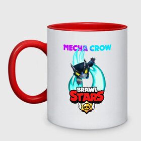 Кружка двухцветная с принтом BRAWL STARS MECHA CROW. в Новосибирске, керамика | объем — 330 мл, диаметр — 80 мм. Цветная ручка и кайма сверху, в некоторых цветах — вся внутренняя часть | 8 bit | brawl stars | crow | gale | leon | leon shark | max | mecha | mecha crow | mr.p | sally leon | shark | tara | virus 8 bit | werewolf leon | акула | берли | бравл старс | ворон | макс | оборотень