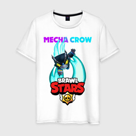 Мужская футболка хлопок с принтом BRAWL STARS MECHA CROW. в Новосибирске, 100% хлопок | прямой крой, круглый вырез горловины, длина до линии бедер, слегка спущенное плечо. | 8 bit | brawl stars | crow | gale | leon | leon shark | max | mecha | mecha crow | mr.p | sally leon | shark | tara | virus 8 bit | werewolf leon | акула | берли | бравл старс | ворон | макс | оборотень