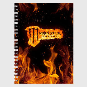 Тетрадь с принтом FIRE MONSTER ENERGY (Z) в Новосибирске, 100% бумага | 48 листов, плотность листов — 60 г/м2, плотность картонной обложки — 250 г/м2. Листы скреплены сбоку удобной пружинной спиралью. Уголки страниц и обложки скругленные. Цвет линий — светло-серый
 | black monster | bmx | claw | energy | fire | monster | monster energy | moto | motocross | race | sport | киберспорт | когти | монстер энерджи | монстр | мото | мотокросс | огонь | ралли | скейтбординг | спорт | энергия