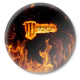 Значок с принтом FIRE MONSTER ENERGY (Z) в Новосибирске,  металл | круглая форма, металлическая застежка в виде булавки | black monster | bmx | claw | energy | fire | monster | monster energy | moto | motocross | race | sport | киберспорт | когти | монстер энерджи | монстр | мото | мотокросс | огонь | ралли | скейтбординг | спорт | энергия
