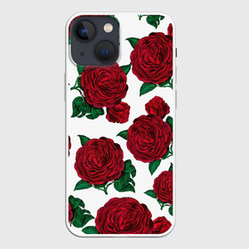 Чехол для iPhone 13 mini с принтом Винтажные розы в Новосибирске,  |  | flowers | pattern | алые | бутоны | винный | винтаж | винтажные | готика | готический | девушкам | женщинам | красныерозы | лепестки | лето | листья | любовь | нежность | паттерн | подарок | праздник | природа