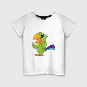 Детская футболка хлопок с принтом Мексиканский Попугай в Новосибирске, 100% хлопок | круглый вырез горловины, полуприлегающий силуэт, длина до линии бедер | Тематика изображения на принте: детские | звери | картинки | мексиканский | мультфильмы | позитив | попугай | прикольные | птицы | экзотические