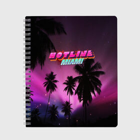 Тетрадь с принтом HOTLINE MIAMI в Новосибирске, 100% бумага | 48 листов, плотность листов — 60 г/м2, плотность картонной обложки — 250 г/м2. Листы скреплены сбоку удобной пружинной спиралью. Уголки страниц и обложки скругленные. Цвет линий — светло-серый
 | abstraction games | dennaton games | devolver digital | game | hotline miami | hotline miami 2: wrong number | retrowave | synthwave | мотель | мотель майами