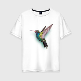Женская футболка хлопок Oversize с принтом Колибри в Новосибирске, 100% хлопок | свободный крой, круглый ворот, спущенный рукав, длина до линии бедер
 | арт | животные | картинка | птица колибри | птица нектарница | рисунок