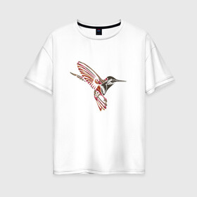 Женская футболка хлопок Oversize с принтом Колибри в Новосибирске, 100% хлопок | свободный крой, круглый ворот, спущенный рукав, длина до линии бедер
 | арт | животные | картинка | птица колибри | птица нектарница | рисунок