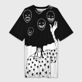 Платье-футболка 3D с принтом Многоликий | Multi face (Z) в Новосибирске,  |  | Тематика изображения на принте: head | human | monster | взрыв башки | голова | головы | звезды | кукловод | лицемер | марионетка | маска | маски | многоликий | многоликость | монстр | хоррор | чб | человечек | чудовище