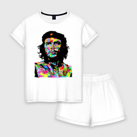 Женская пижама с шортиками хлопок с принтом Che в Новосибирске, 100% хлопок | футболка прямого кроя, шорты свободные с широкой мягкой резинкой | argentina | che guevara | color | cuba | paint | revolutionary | аргентина | краска | куба | революционер | цвет | че гевара