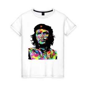 Женская футболка хлопок с принтом Che в Новосибирске, 100% хлопок | прямой крой, круглый вырез горловины, длина до линии бедер, слегка спущенное плечо | argentina | che guevara | color | cuba | paint | revolutionary | аргентина | краска | куба | революционер | цвет | че гевара